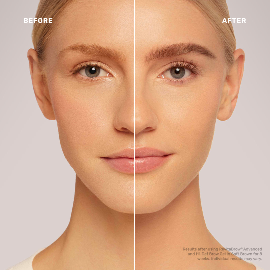 before and after of revitabrow advanced and hi-def brow gel